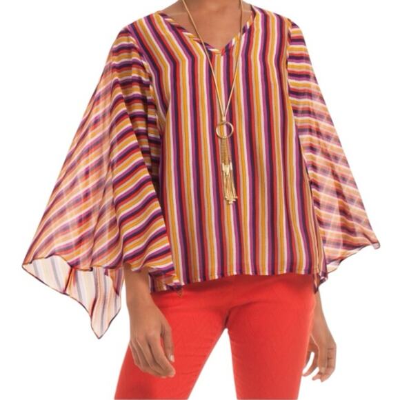 Trina Turk La Paz Striped Multicolored Wide Sleeve Blouse size Large - Picture 2 of 8
